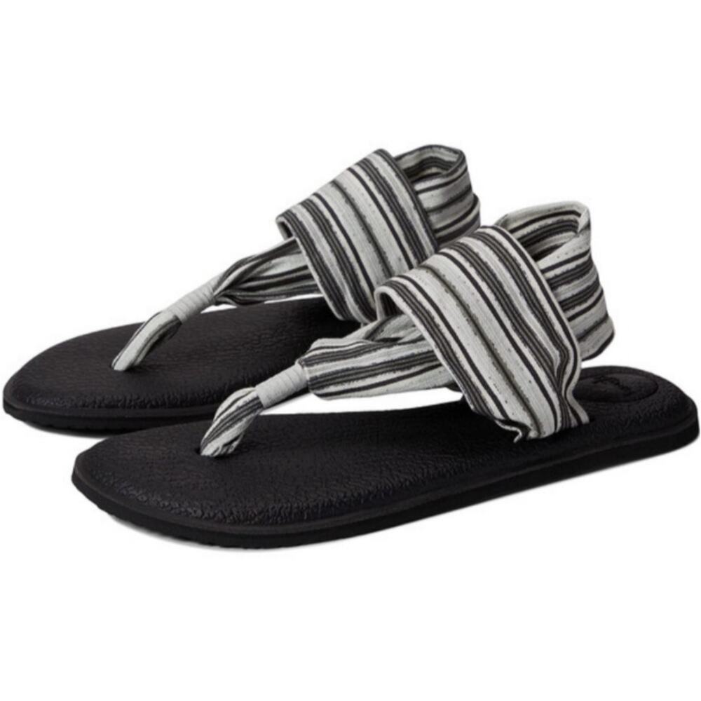 NWT Sanuk Women's Yoga Sling 2 Sandals Black Gray Stripe Athleisure Comfort sz 6